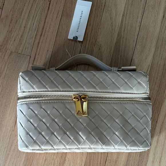NWT Anthropologie Woven Top Handle Elegant Cream Handbag - Picture 10 of 10
